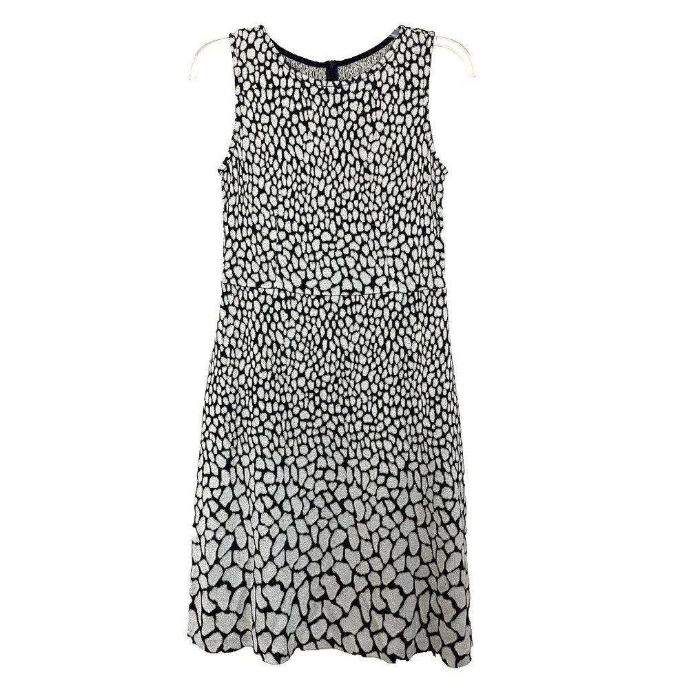 St. John Dress 10 Metallic Gold Black Knit Animal Print Sleeveless Party Event